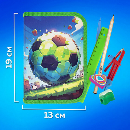 Пенал ПИФАГОР, 1 отделение, 1 откидная планка, полиэстер, 19х13 см, "Football match", 273476