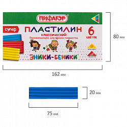 Пластилин классический ПИФАГОР "ЭНИКИ-БЕНИКИ СУПЕР", 6 цветов, 120 г, стек, 106428