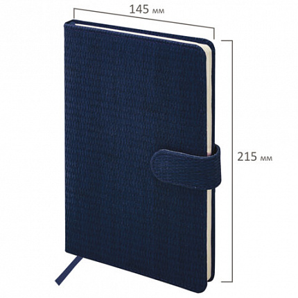 Еженедельник датированный 2026 А5 145х215 мм, BRAUBERG "Augustus", под кожу, темно-синий, 117164