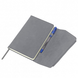 Ежедневник датированный 2026, А5, 145х213 мм, BRAUBERG "Jacket", под кожу, клапан, держатель, серый, 117403