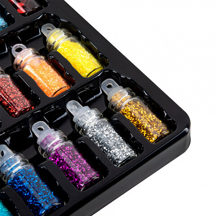 Блестки для декора НАБОР 24 вида по 2 грамма, в стеклянных тубах, ОСТРОВ СОКРОВИЩ, 665680