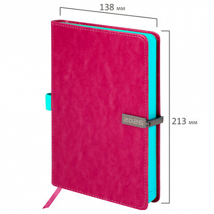 Ежедневник датированный 2026 А5 138x213 мм, BRAUBERG "Inspiration", под кожу, цветной срез, розовый, 117478