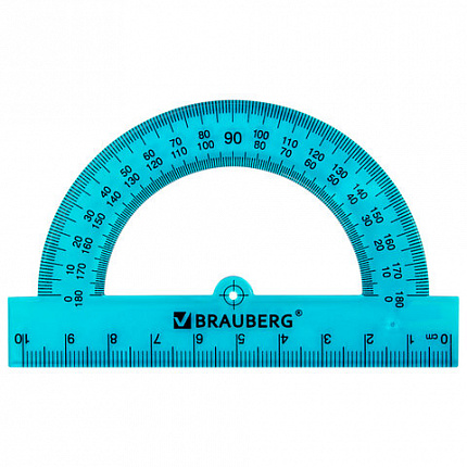 Транспортир пластиковый 10 см, 180 градусов, BRAUBERG, прозрачный, неоновый, ассорти, 210847