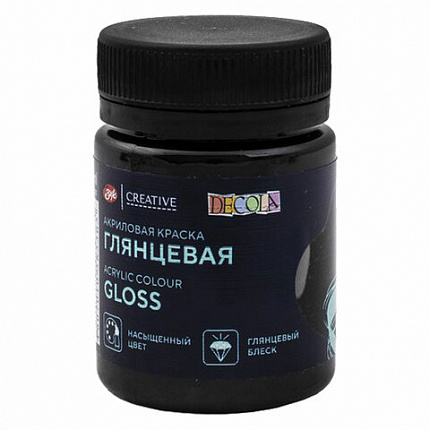 Краска акриловая глянцевая "Декола", банка 50 мл, черная, Невская Палитра, 2928810