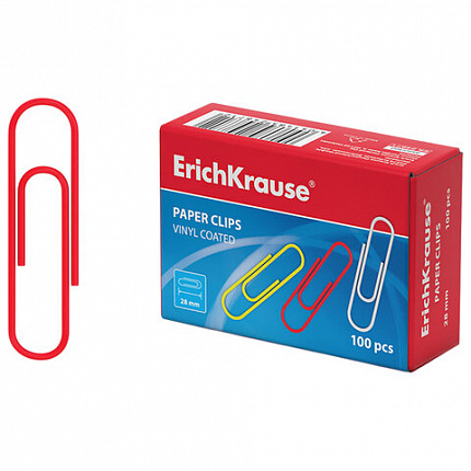 Скрепки металлические ERICH KRAUSE "Classic", 28 мм, цветные, 100 шт., в картонной коробке, 24871