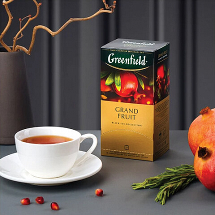 Чай GREENFIELD "Grand Fruit" черный с гранатом, гибискусом, розмарином, 25 пакетиков в конвертах по 1,5 г, 1387-10