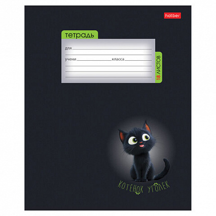 Тетрадь 18 л., HATBER клетка, обложка картон, "Котенок уголек" (микс в спайке), 091435, 18Т5В1