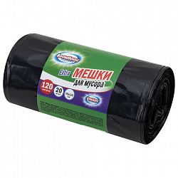 Мешки для мусора 120 л, черные в рулоне 20 штук прочные, ПВД 35 мкм, 70x110 см, серия Extra, BOOMHOUSE (БУМХАУС), 702662