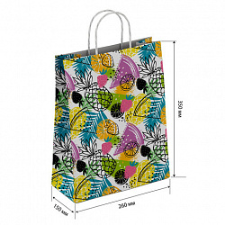 Крафт-пакет бумажный "Фрукты" 26х15х35 см, с кручеными ручками, плотность 100 г/м2, белый, 112252