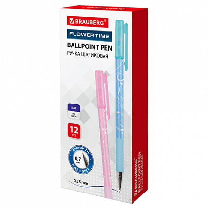 Ручка шариковая BRAUBERG "Flowertime", СИНЯЯ, корпус ассорти, узел 0,7 мм, линия письма 0,35 мм, 141539