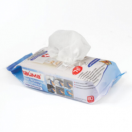 Салфетки влажные хозяйственные LAIMA "УНИВЕРСАЛЬНЫЕ "7 в 1", антибактериальные, 80 шт., 605659