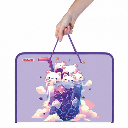 Папка для труда на молнии с ручками ПИФАГОР А4, 1 отделение, пластик, органайзер, "Bubble tea", 273387