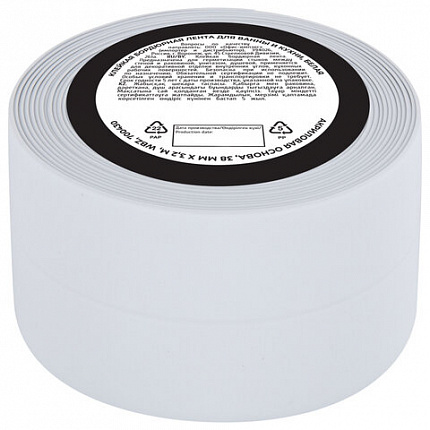 Клейкая лента бордюрная для ванны и кухни 38 мм х 3,2 м, белая, акриловая основа, WBZ (ВБЗ), 700430