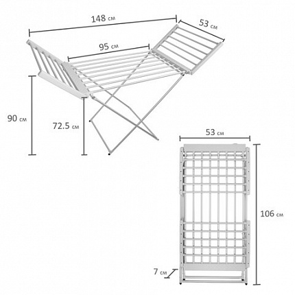 Сушилка для белья напольная, электрическая, раскладная, алюминиевая, три зоны сушки, нагрев 60 °С, LAIMA HOME, 700978