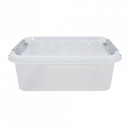 Ящик-контейнер 23 л с КРЫШКОЙ НА ЗАЩЕЛКАХ "ПРОФИ", 18х50х39 см, штабелируемый, ПРОЧНЫЙ, прозрачный, 437940000