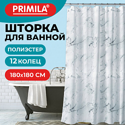 Шторка для ванной ПОЛИЭСТЕР, 180х180 см, кольца в комплекте, БЕЛЫЙ МРАМОР, PRIMILA (ПРИМИЛА), 700079