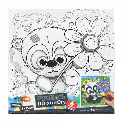 Картина детская по контуру, АССОРТИ 7 видов, 15х15 см, на подрамнике, акрил, кисти, МУЛЬТИ АРТ, 5902