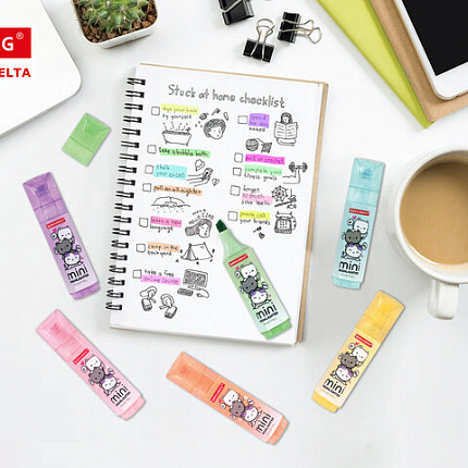 Текстовыделитель мини с принтами BRAUBERG "PASTEL", АССОРТИ В ПЛАСТИКОВОЙ БАНКЕ, 1-5 мм, 152536