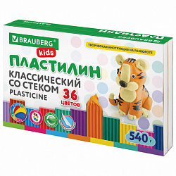 Пластилин классический BRAUBERG KIDS, 36 цветов, 540 грамм, стек, ВЫСШЕЕ КАЧЕСТВО, 106678