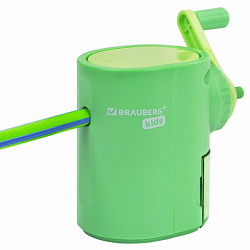 Точилка механическая BRAUBERG KIDS, для простых и цветных карандашей, корпус мятный, крепление к столу, 272003