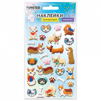 Наклейки объемные зефирные 15х10 см, ассорти 12 видов, FUNSTER (ФАНСТЕР), 666675