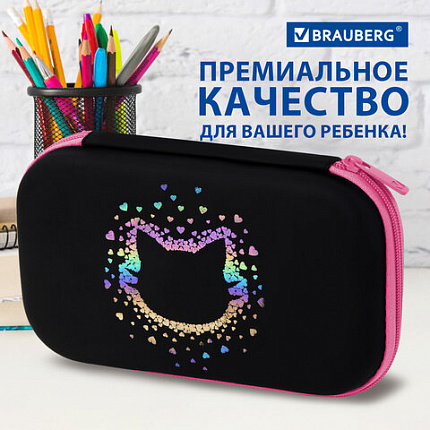 Пенал BRAUBERG SHINY, 1 отделение, 1 откидная планка, ЭВА, 22х13х4 см, "Милая мордочка", 273516