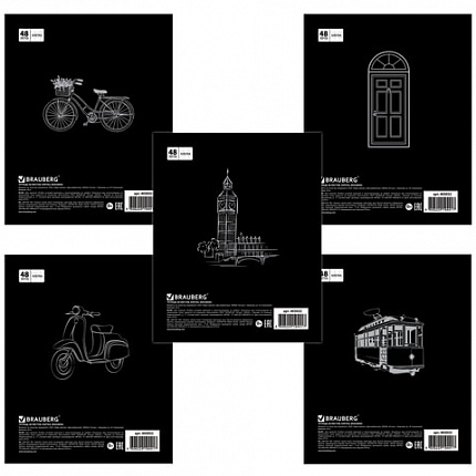 Тетрадь А5, 48 л., BRAUBERG скоба, клетка, обложка картон, АКЦЕНТ, 403032