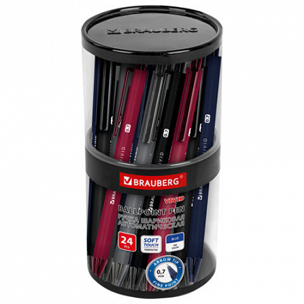 Ручка шариковая автоматическая BRAUBERG "VIVID", корпус soft-touch, СИНЯЯ, пишущий узел 0,7 мм, линия письма 0,35 мм, 144407