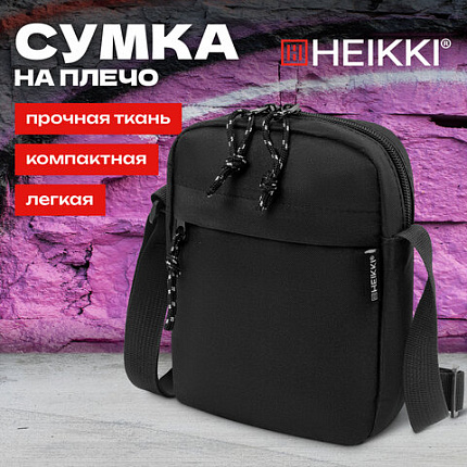 Сумка на плечо HEIKKI COMPACT (ХЕЙКИ), два кармана, черная, 19х14х5 см, 272631