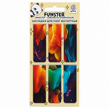 Закладки для книг МАГНИТНЫЕ, "АССОРТИ 5 ДИЗАЙНОВ ABSTRACTION", набор 6 штук, 60x20 мм, FUNSTER, 116653