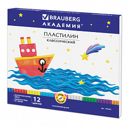 Пластилин классический BRAUBERG "АКАДЕМИЯ", 12 цветов, 240 г, со стеком, картонная упаковка, 103256