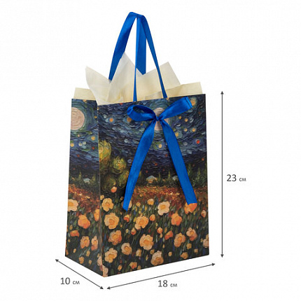 Пакет подарочный (1 штука) 18х10х23 см (M), "3D Flowers", ассорти, с тишью, ЗОЛОТАЯ СКАЗКА, 700809