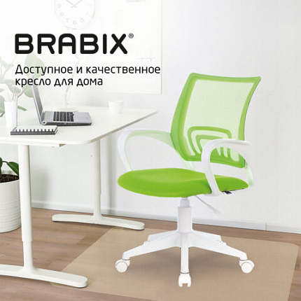 Кресло BRABIX "Fly MG-396W", с подлокотниками, пластик белый, сетка, салатовое, 532403, MG-396W_532403