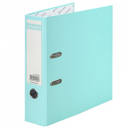 Папка-регистратор BRAUBERG PASTEL ламинированная, 75 мм, цвет мятный, 271839