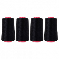 Нитки швейные 40/2 5000 ярд. (4572 м), Набор 4 черных, DEVELIA (ДЕВЕЛИА), 665428