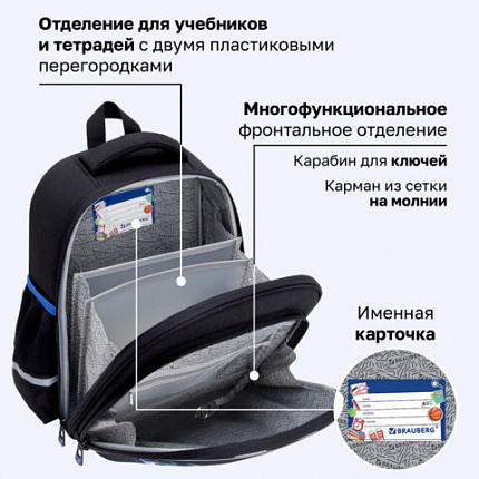 Ранец BRAUBERG STABLE, 2 отделения, с брелоком, "Синий мяч", 36х28х16 см, 274390