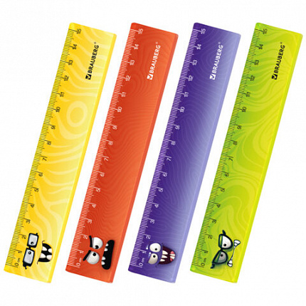 Линейка пластиковая 15 см BRAUBERG "CUTE MONSTERS", с печатью, ассорти, 210866