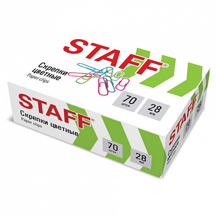 Скрепки STAFF 28 мм, цветные, 70 штук, 271708