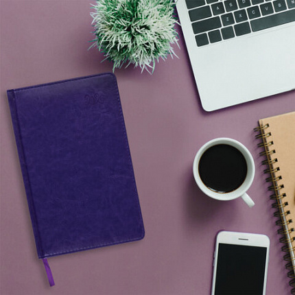 Ежедневник датированный 2026, А5, 138x213 мм, BRAUBERG "Rainbow", под кожу, сиреневый, 117080