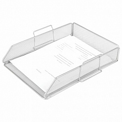 Лоток горизонтальный металлический для бумаг BRAUBERG "Germanium", А4 (260х337х77 мм), серебристый, 231955