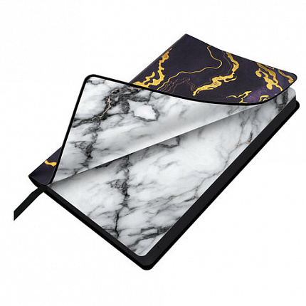 Ежедневник датированный 2026 А5 138x213 мм, BRAUBERG "Vista", под кожу, гибкий, "Black marble", 117445