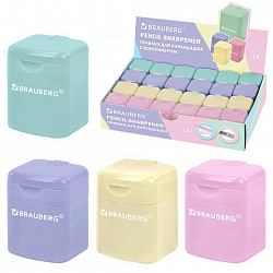 Точилка "PASTEL", с контейнером, корпус ассорти, BRAUBERG, 273255