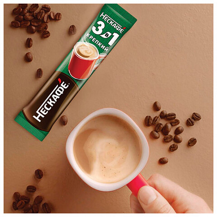Кофе растворимый порционный NESCAFE "3 в 1 Крепкий", КОМПЛЕКТ 20 пакетиков по 14,5 г, 12460873