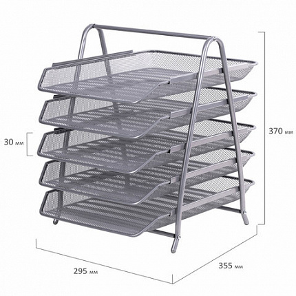 Лоток горизонтальный для бумаг BRAUBERG "Germanium", 5 секций, 370х355х295 мм, металл, серебро, 237972