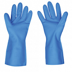 Перчатки нитриловые SCAFFA "Практик", хлопчатобумажное напыление, КЩС-1, размер 9, L (большой), синие, 00-01017722