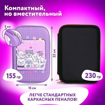 Пенал ЮНЛАНДИЯ большой, 1 отделение, 1 откидная планка, карман, полиэстер/ЭВА, 22х15х5 см, "Вечеринка", 273193