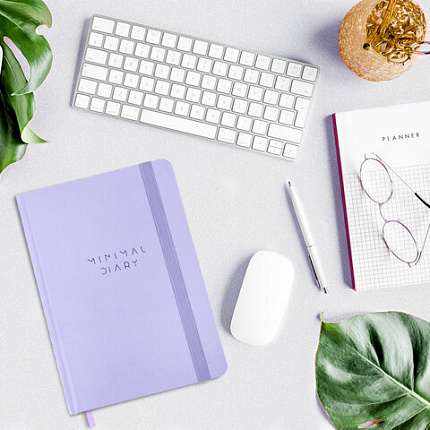 Ежедневник недатированный с резинкой А5 145х203 мм, BRAUBERG, твердый, 160 л., "Minimal", сиреневый, 116300