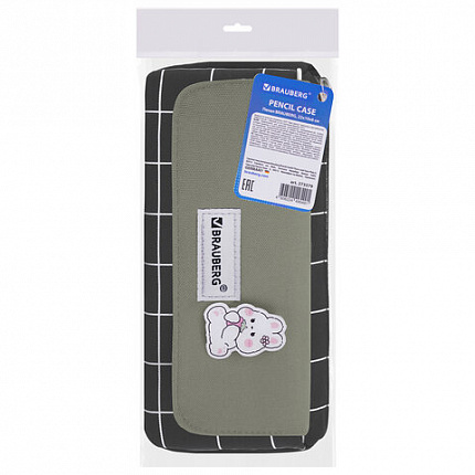 Пенал мягкий BRAUBERG, 1 отделение, карман на липучке, значок, 22х10х6 см, "Black checkered", 273579