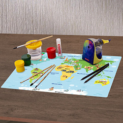Настольное покрытие BRAUBERG KIDS, А3+, пластик, 46x33 см, "Кот-энтузиаст изучает Мир", 273619