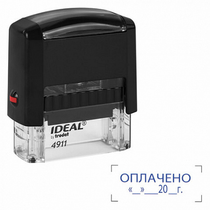 Штамп стандартный "ОПЛАЧЕНО, дата", оттиск 38х14 мм, синий, TRODAT IDEAL 4911 DB - 3.13, 161489